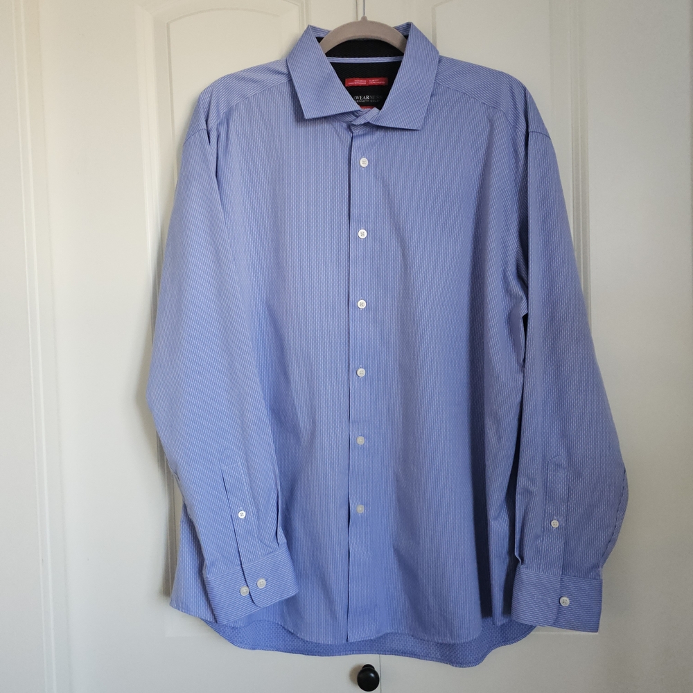 Kenneth Cole Mens Dress Shirt Long Sleeve Light Blue Slim Fit No-Iron SZ 18